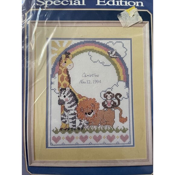 Bucilla Special Edition Stamped Cross-Stitch Birth Record Kit Noahs Ark Baby Col - Picture 1 of 7